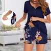 Ekouaer Women Maternity Nursing Pajama Sets Short Sleeve Postpartum Pajamas(Navy Blue Floral)