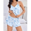 Ekouaer Womens Cami Pajama Sets V Neck PJs Soft Lingerie Top and Shorts(Blue Bow Heart Print)