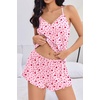 Ekouaer Womens Cami Pajama Sets V Neck PJs Soft Lingerie Top and Shorts(Heart Print)