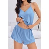 Ekouaer Womens Cami Pajama Sets V Neck PJs Soft Lingerie Top and Shorts(Light Blue)