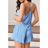Ekouaer Womens Cami Pajama Sets V Neck PJs Soft Lingerie Top and Shorts(Light Blue)