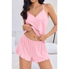Ekouaer Womens Cami Pajama Sets V Neck PJs Soft Lingerie Top and Shorts(Light Pink)