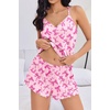 Ekouaer Womens Cami Pajama Sets V Neck PJs Soft Lingerie Top and Shorts(Pink Bow Print)