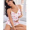 Ekouaer Womens Cami Pajama Sets V Neck PJs Soft Lingerie Top and Shorts(Pink Bow Small Flower)