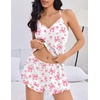 Ekouaer Womens Cami Pajama Sets V Neck PJs Soft Lingerie Top and Shorts(Pink Bow Small Flower)