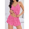 Ekouaer Womens Cami Pajama Sets V Neck PJs Soft Lingerie Top and Shorts(Pink Leopard Print)