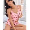 Ekouaer Womens Cami Pajama Sets V Neck PJs Soft Lingerie Top and Shorts(Red Cherry Print)