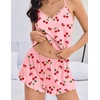 Ekouaer Womens Cami Pajama Sets V Neck PJs Soft Lingerie Top and Shorts(Red Cherry Print)