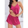 Ekouaer Womens Cami Pajama Sets V Neck PJs Soft Lingerie Top and Shorts(Rose Red)