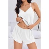 Ekouaer Womens Cami Pajama Sets V Neck PJs Soft Lingerie Top and Shorts(White)