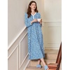 Ekouaer Women’s Long Sleeve Nightgown Full Length Sleepwear Long Sleepshirts Henley Sleep Dress(Blue White Floral)