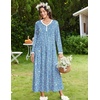 Ekouaer Women’s Long Sleeve Nightgown Full Length Sleepwear Long Sleepshirts Henley Sleep Dress(Blue White Floral)