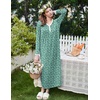 Ekouaer Women’s Long Sleeve Nightgown Full Length Sleepwear Long Sleepshirts Henley Sleep Dress(Green Floral)