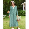 Ekouaer Women’s Long Sleeve Nightgown Full Length Sleepwear Long Sleepshirts Henley Sleep Dress(Green Floral)