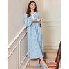Ekouaer Women’s Long Sleeve Nightgown Full Length Sleepwear Long Sleepshirts Henley Sleep Dress(Light Blue Floral)