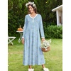 Ekouaer Women’s Long Sleeve Nightgown Full Length Sleepwear Long Sleepshirts Henley Sleep Dress(Light Blue Floral)