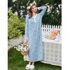 Ekouaer Women’s Long Sleeve Nightgown Full Length Sleepwear Long Sleepshirts Henley Sleep Dress(Light Blue Floral)