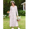 Ekouaer Women’s Long Sleeve Nightgown Full Length Sleepwear Long Sleepshirts Henley Sleep Dress(Pink Flower)