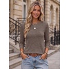 Ekouaer Womens Long Sleeve Shirts Casual Crewneck Thermal Tops Fall Clothes(Brown)