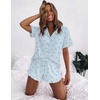 Ekouaer Womens Pajama Sets Button Down Cute Ruffled Pjs Set Sleepwear(Blue Bow)