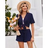 Ekouaer Womens Pajama Sets Button Down Cute Ruffled Pjs Set Sleepwear(Navy)