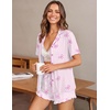 Ekouaer Womens Pajama Sets Button Down Cute Ruffled Pjs Set Sleepwear(Pink Stripe Bow)
