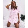 Ekouaer Womens Pajama Sets Button Down Cute Ruffled Pjs Set Sleepwear(Pink Stripe Bow)