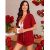 Ekouaer Womens Pajama Sets Button Down Cute Ruffled Pjs Set Sleepwear(Red)