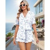 Ekouaer Womens Pajama Sets Button Down Cute Ruffled Pjs Set Sleepwear(Shell World)