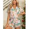 Ekouaer Womens Pajama Sets Button Down Cute Ruffled Pjs Set Sleepwear(Summer Plants)