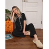 Ekouaer Womens Pajamas Set Button Down Loungewear Short Sleeve Pants Pjs(Black)