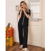 Ekouaer Womens Pajamas Set Button Down Loungewear Short Sleeve Pants Pjs(Black)