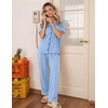 Ekouaer Womens Pajamas Set Button Down Loungewear Short Sleeve Pants Pjs(Blue)