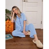 Ekouaer Womens Pajamas Set Button Down Loungewear Short Sleeve Pants Pjs(Blue)