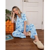 Ekouaer Womens Pajamas Set Button Down Loungewear Short Sleeve Pants Pjs(Blue Bow)
