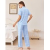 Ekouaer Womens Pajamas Set Button Down Loungewear Short Sleeve Pants Pjs(Blue Curve)