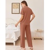 Ekouaer Womens Pajamas Set Button Down Loungewear Short Sleeve Pants Pjs(Brown)
