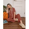 Ekouaer Womens Pajamas Set Button Down Loungewear Short Sleeve Pants Pjs(Brown)