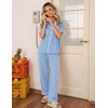 Ekouaer Womens Pajamas Set Button Down Loungewear Short Sleeve Pants Pjs(Light Blue)
