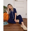 Ekouaer Womens Pajamas Set Button Down Loungewear Short Sleeve Pants Pjs(Navy Blue)