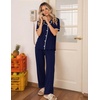 Ekouaer Womens Pajamas Set Button Down Loungewear Short Sleeve Pants Pjs(Navy Blue)