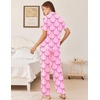 Ekouaer Womens Pajamas Set Button Down Loungewear Short Sleeve Pants Pjs(Pink Bow Knot)