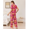 Ekouaer Womens Pajamas Set Button Down Loungewear Short Sleeve Pants Pjs(Red Flowers)