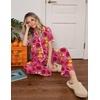 Ekouaer Womens Pajamas Set Button Down Loungewear Short Sleeve Pants Pjs(Red Flowers)