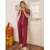 Ekouaer Womens Pajamas Set Button Down Loungewear Short Sleeve Pants Pjs(Wine Red)