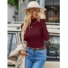 Ekouaer Womens Turtleneck Tops Winter Ribbed Long Sleeve Shirts(Burgundy)