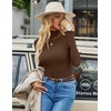 Ekouaer Womens Turtleneck Tops Winter Ribbed Long Sleeve Shirts(Coffee Brown)