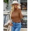 Ekouaer Womens Turtleneck Tops Winter Ribbed Long Sleeve Shirts(Light Brown)