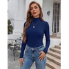 Ekouaer Womens Turtleneck Tops Winter Ribbed Long Sleeve Shirts(Navy Blue)