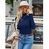 Ekouaer Womens Turtleneck Tops Winter Ribbed Long Sleeve Shirts(Navy Blue)